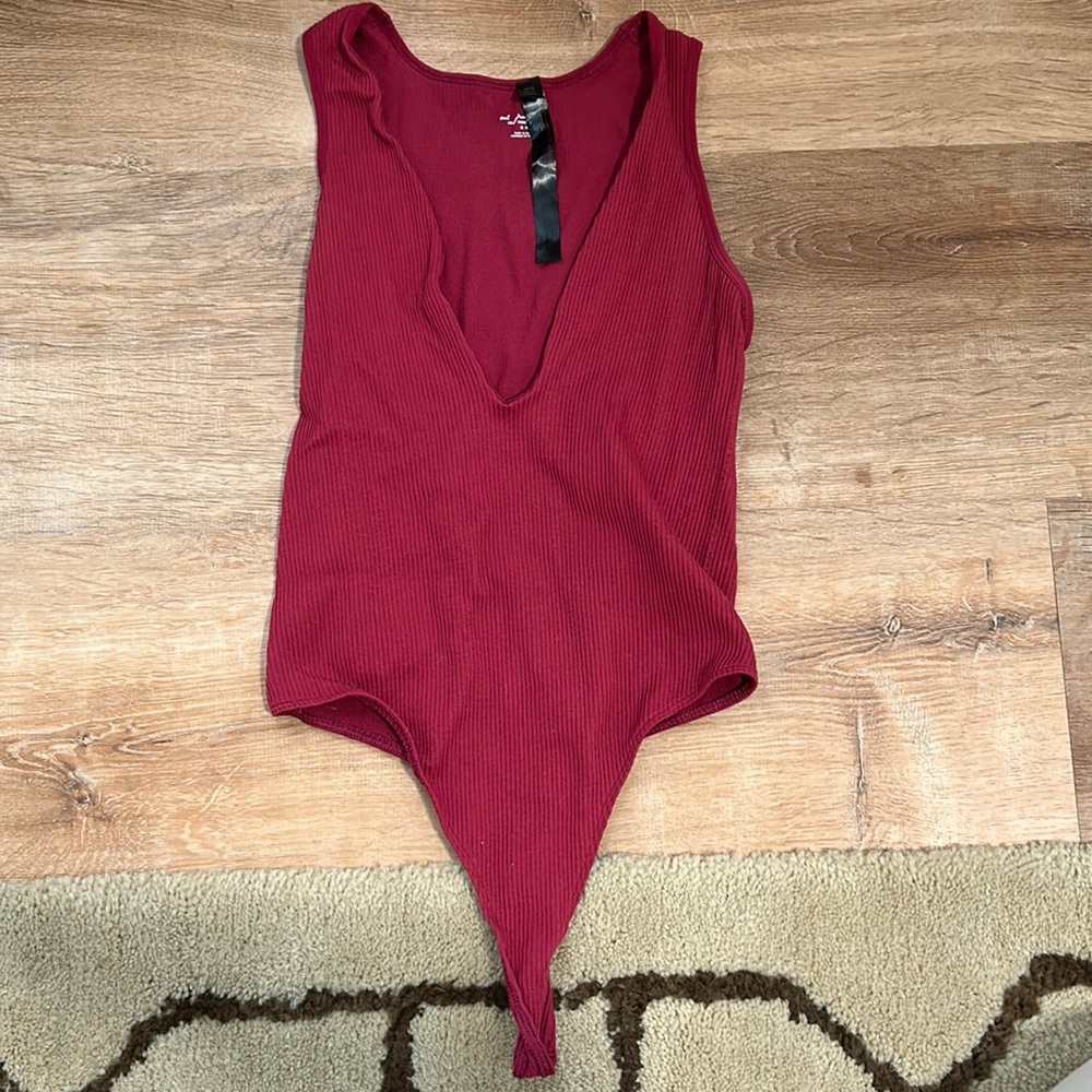 Urban Outfitters Red bodysuit Maroon fitted top deep v